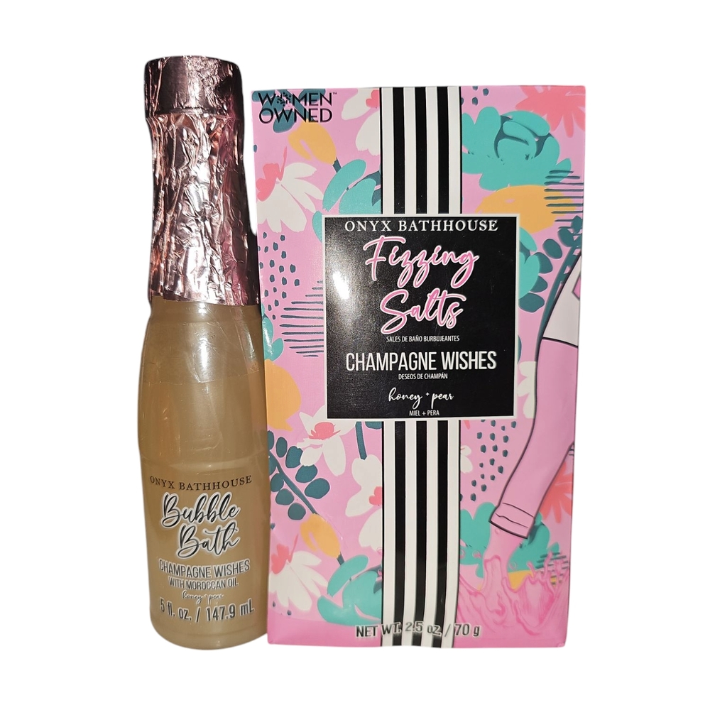Champagne Wishes Bubble Bath and Bath Salts Set - Pink and Gold